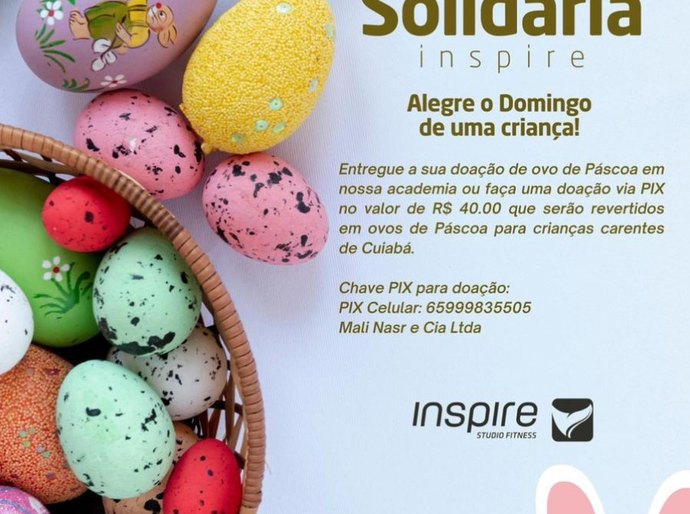 Stúdio Fitness Inspire faz campanha Páscoa Solidária para crianças carentes em Cuiabá