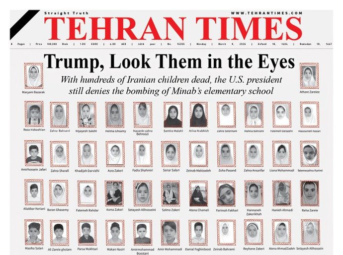 Um veículo de comunicação iraniano publica fotos das crianças mortas na escola: “Trump, olhe nos olhos delas”