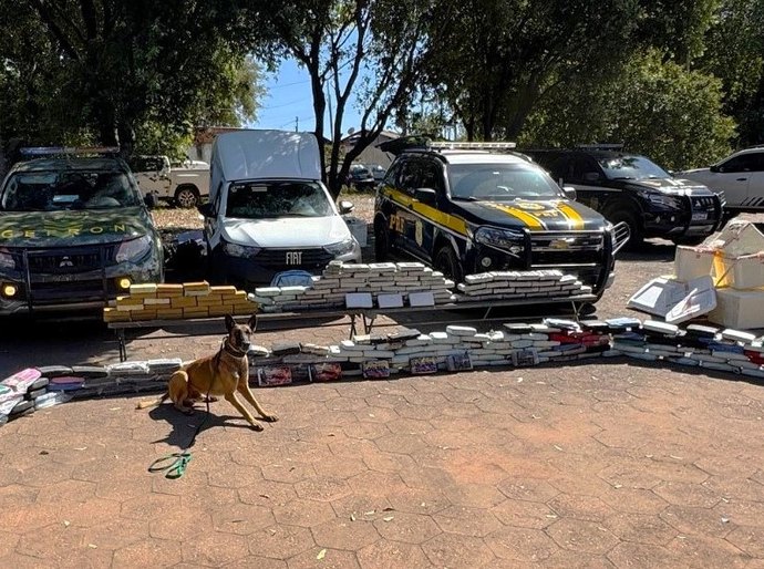 Operação integrada do Gefron e PRF apreende 280 quilos de drogas com auxílio de cão farejador