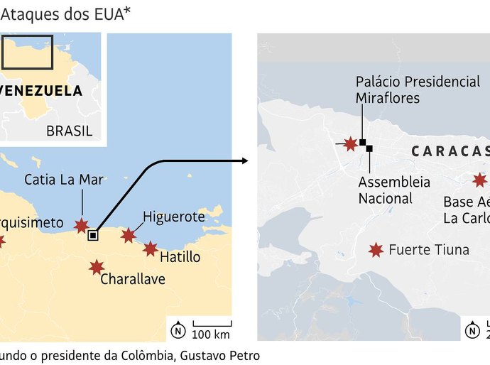 OS mapas e os três momentos-chave da operação para remover Maduro da Venezuela
