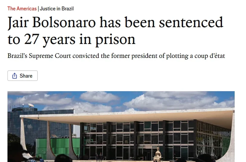 'Condenação histórica', diz Economist; a reação da imprensa internacional sobre pena de 27 anos a Bolsonaro