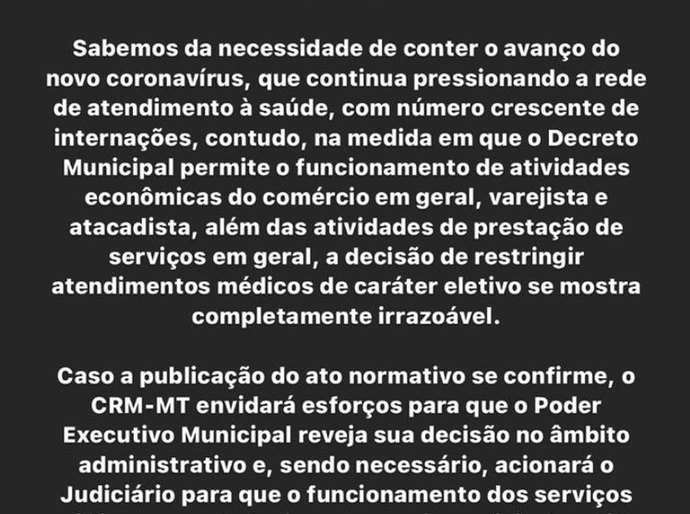 Veja Nota: CRM-MT chama decisão de Emanuel de irrazoável e vai à justiça contra decreto municipal
