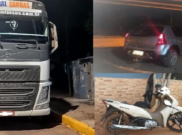 PM recupera uma carreta, um carro e duas motocicletas em Rondonópolis e Cuiabá