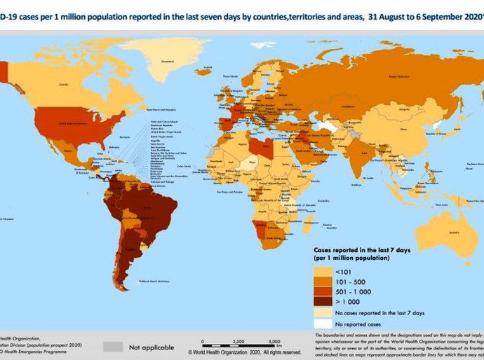 Mapa da OMS mostra América ainda no epicentro da pandemia de Covid-19