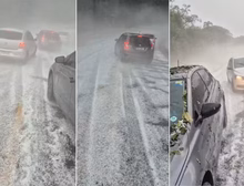 Granizo cobre estrada e interrompe percurso de motoristas no interior de SP: ‘Carro não ia, carro não voltava’