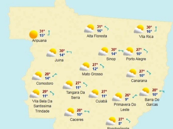 Massa de Ar Polar continua em MT e temperaturas continuarão baixas