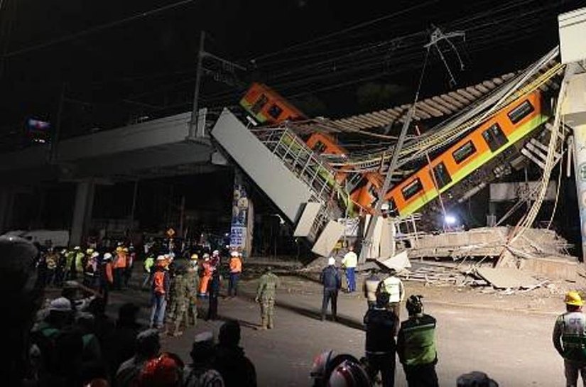 Câmera de segurança registra momento da queda de metrô no México