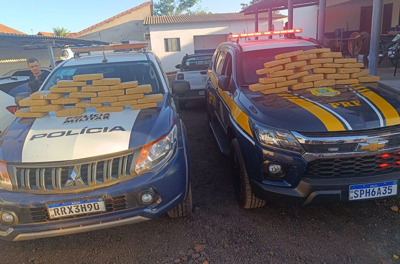 Polícia Militar e PRF apreendem 50,6 quilos de maconha escondidos em carroceria de veículo em Ribeirão Cascalheira