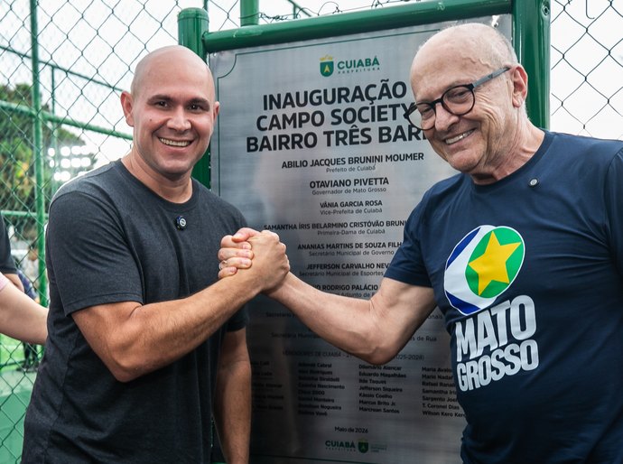 Prefeitura e Governo do Estado entregam campo e quadra no Três Barras e ampliam investimentos em espaços esportivos em Cuiabá