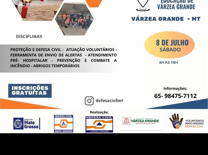 Defesa Civil de Várzea Grande oferece curso gratuito de voluntário