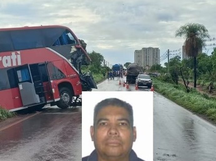 Acidente entre ônibus e caminhão na MT-010 ocorrido na madrugada de sexta-feira,22, mata motorista e fere 12 pessoas