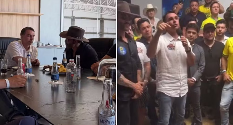 Flávio Bolsonaro se encontra com Gusttavo Lima e outros cantores sertanejos em Goiás