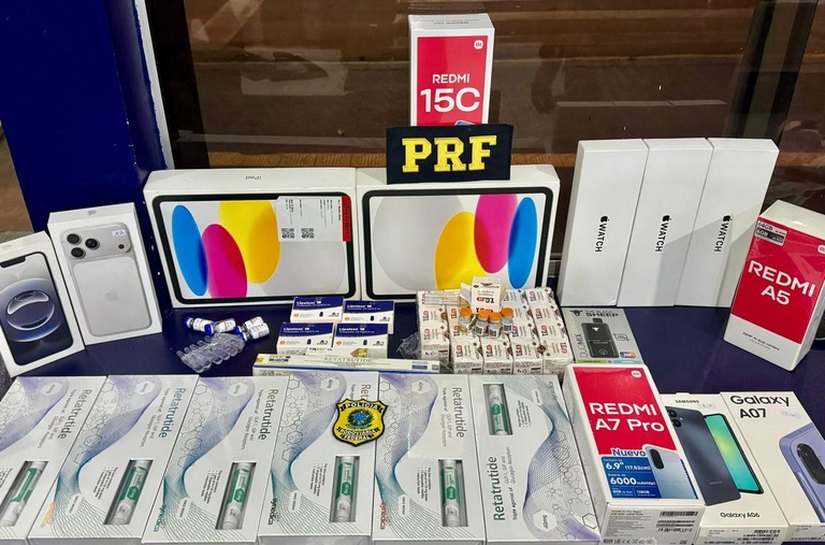 PRF apreende medicamentos e eletrônicos durante fiscalização na BR-364, em Rondonópolis,MT