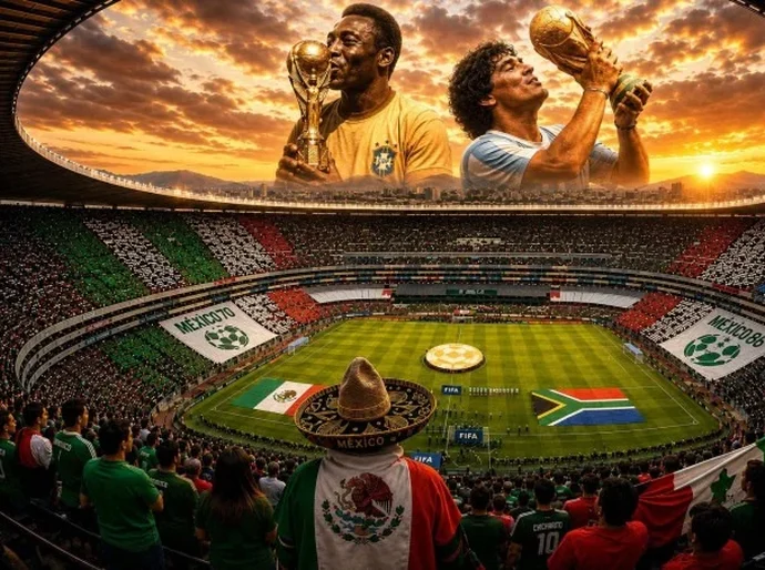 No Estádio Azteca, 80 mil torcedores acompanham a estreia vitoriosa da seleção mexicana contra a África do Sul na Copa