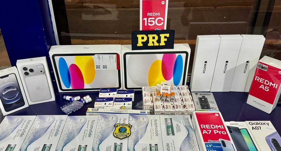 PRF apreende medicamentos e eletrônicos durante fiscalização na BR-364, em Rondonópolis,MT