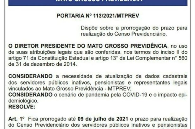Governo de MT prorroga prazo para recadastramento de aposentados e pensionistas