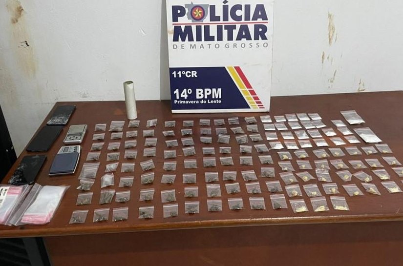 Casal de faccionados é preso com mais de 130 porções de drogas em Primavera do Leste,MT