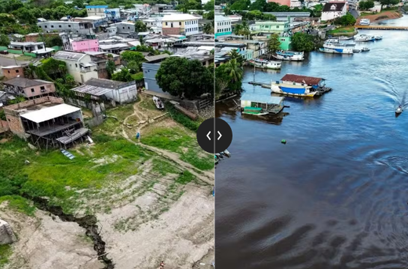 Cheia de 2025 afeta 530 mil pessoas e deixa mais da metade do Amazonas em emergência; veja antes e depois