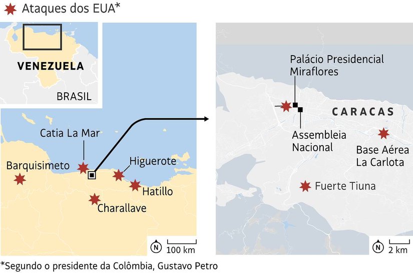 OS mapas e os três momentos-chave da operação para remover Maduro da Venezuela