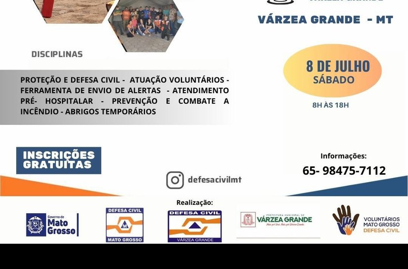 Defesa Civil de Várzea Grande oferece curso gratuito de voluntário