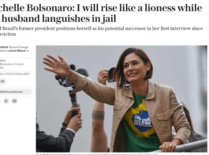 Após condenação de Bolsonaro, Michelle se coloca como candidata e diz a jornal inglês que agirá como 'leoa' para defender conservadores