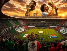 No Estádio Azteca, 80 mil torcedores acompanham a estreia vitoriosa da seleção mexicana contra a África do Sul na Copa