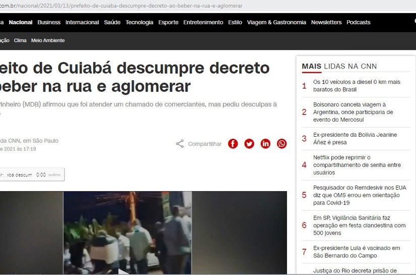 CNN divulga reportagem de Emanuel Pinheiro que descumpre decreto ao beber na rua e aglomerar