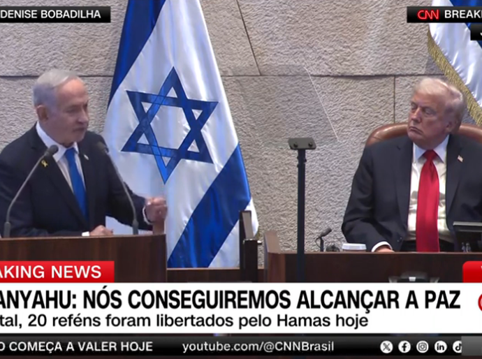 Veja o Vídeo ao Vivo: Ao lado de Trump, Netanyahu discursa após Hamas libertar 20 reféns
