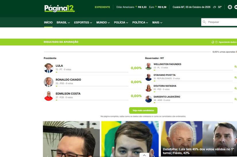 É AMANHÃ! ACESSE www.pagina12.com.br E ACOMPANHE VOTO A VOTO QUEM VENCE AS ELEIÇÕES EM MATO GROSSO