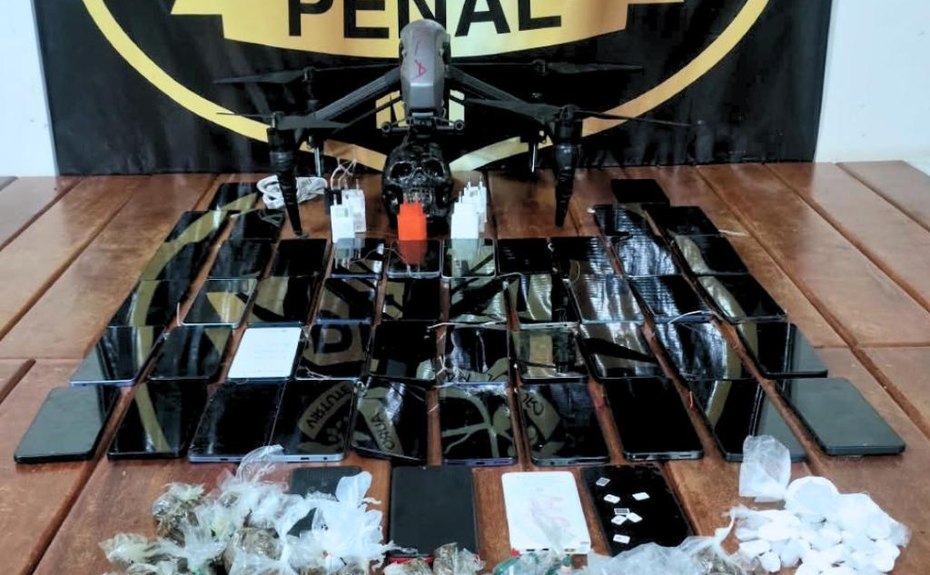 Polícia Penal abate drone e apreende celulares e drogas durante revista na Penitenciária Mata Grande
