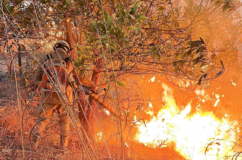 Corpo de Bombeiros combate incêndio na região do Centro Político Administrativo em Cuiabá