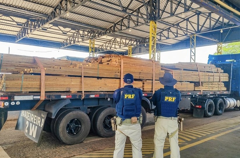 PRF apreende carga de madeira com irregularidades na BR-174 em Mato Grosso