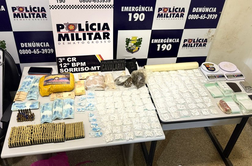 PM prende membro do Comando Vermelho com drogas, munições e R$ 8,3 mil em dinheiro em cidade de MT